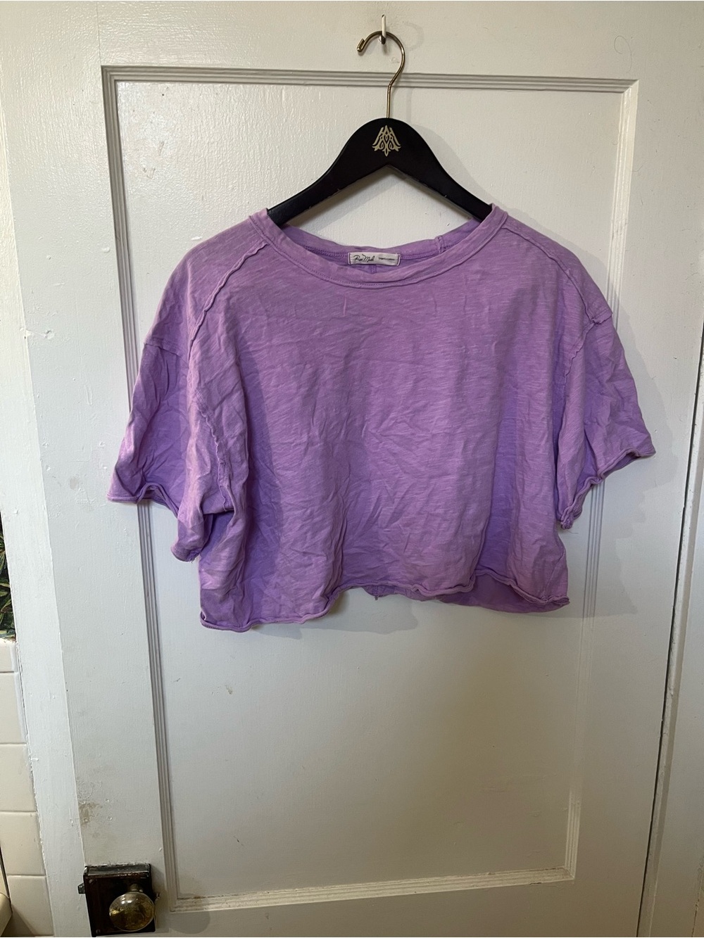 Rae Mode Washed Purple Cropped Tee Size Large EUC Loose Boxy Raw Hem Top